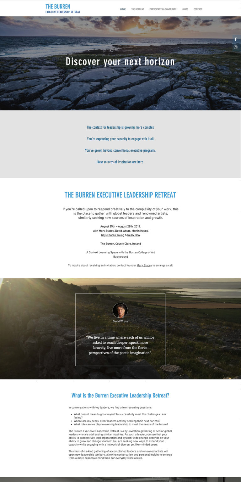 Website design. Burren leadership retreat